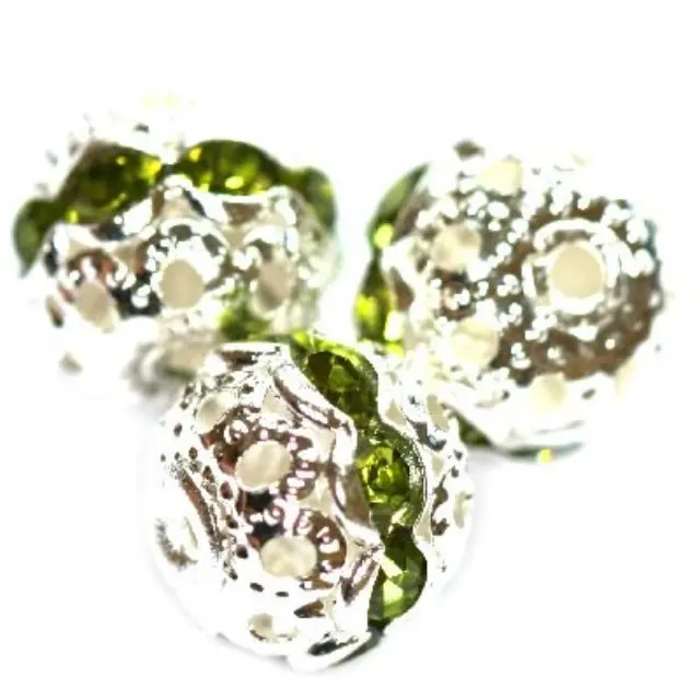Χάντρα Spacer 10mm με Zircons Olivine - 5τεμ