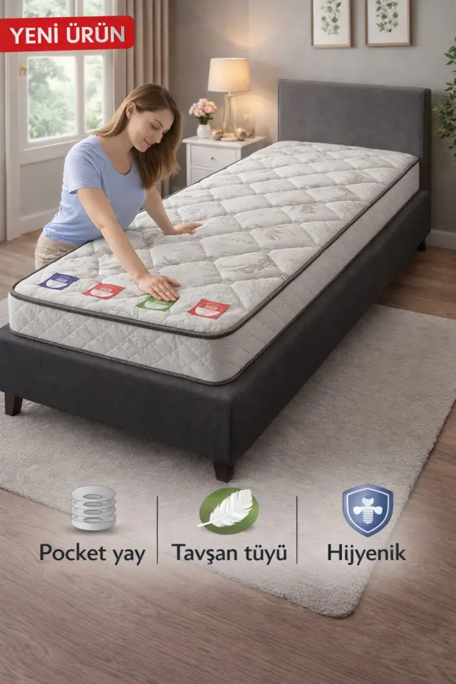 Stewehome Ορθοπεδικό στρώμα με ελατήρια και ύφασμα για μονό κρεβάτι Καφέ κρεμ 190x90x24 cm 2