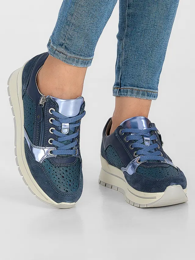 Imac Sneakers Γυναικείο δέρμα/δέρμα Nubuck Μπλέ IMA/557050 JEANS/METAL 2