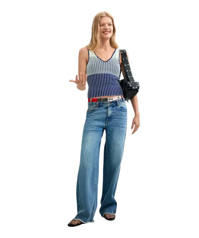 Desigual - Γυναικείο Τζιν Παντελόνι Jeans Belt 26WWDD12-5008 Μπλε 2