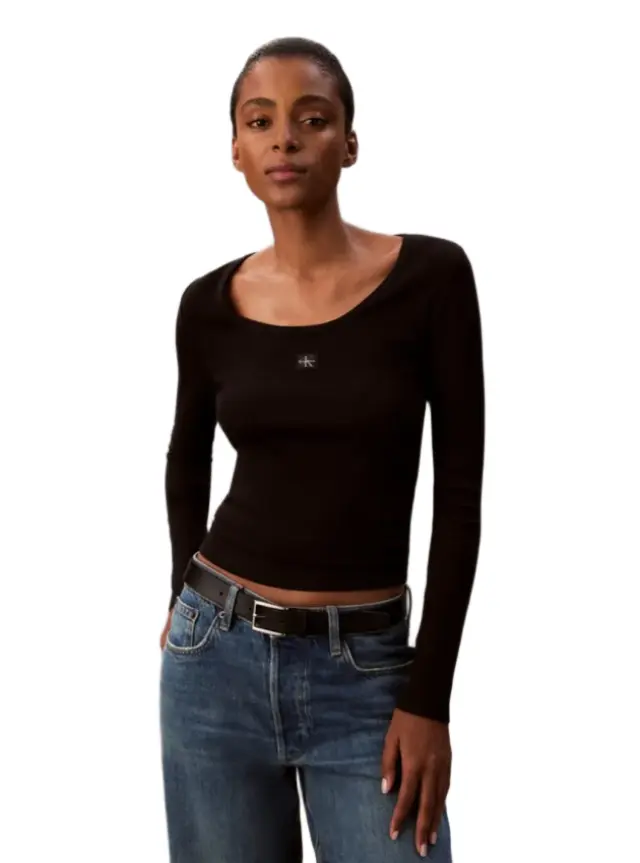 Calvin Klein γυναικεία ριμπ μπλούζα μακρυμάνικη LV047D218G-1 - L
