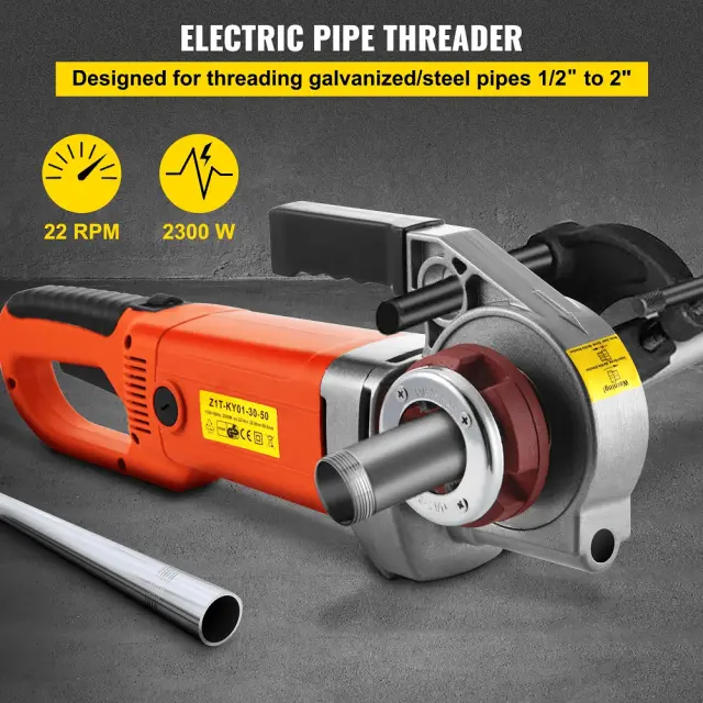 Φορητή Ηλεκτρική Βιδολόγος Σωλήνων VEVOR 2300W 220V 1/2" - 2" Σετ με 6 Φιλιέρες & Βαλιτσάκι Μεταφοράς (Pipe Threader Machine) 3