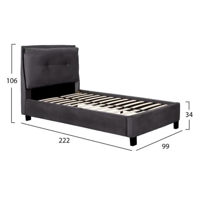 Κρεβάτι Riley 90x200 εκ. με ύφασμα βελούδο γκρι 2