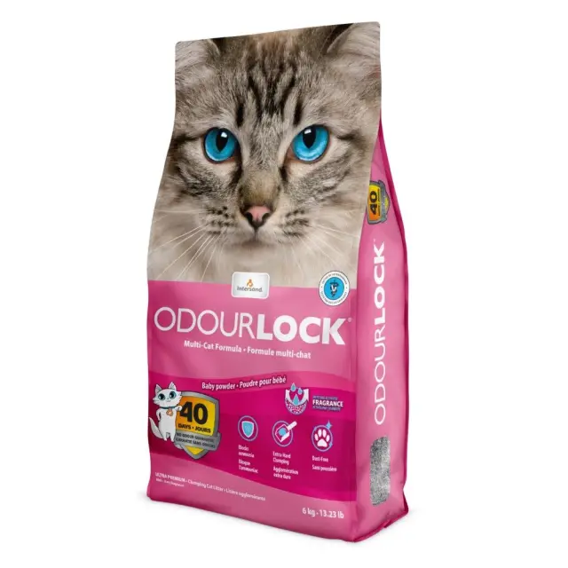 Intersand Odourlock Baby Powder Άμμος Υγιεινής Γάτας με Άρωμα Πούδρας 6kg