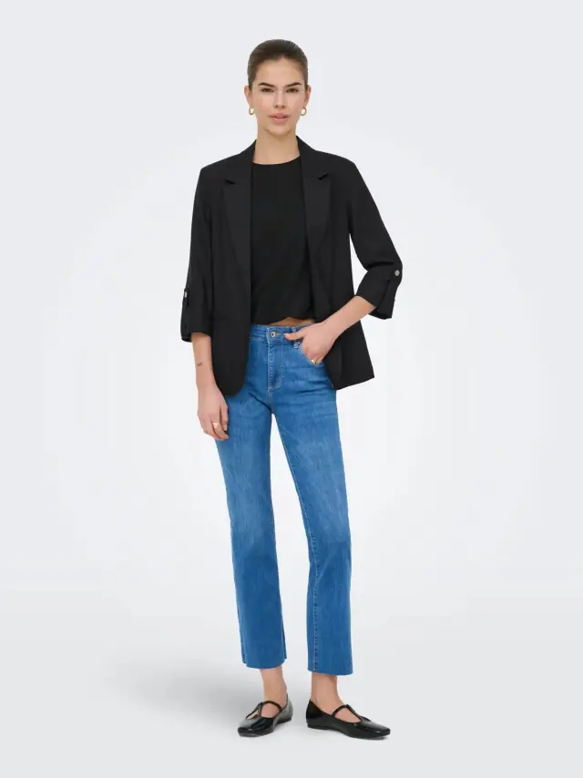 ONLY ONLGOA Λινό Σακάκι 3/4 Χωρίς Φόδρα Tailored Γραμμή Μαύρο - 34 3