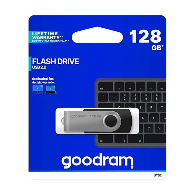 USB 2.0 Flash Disk GoodRam UTS2 USB A 20MB/s 128GB Μαύρο N71325