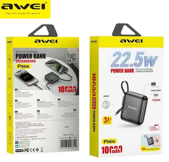 Powerbank - P86K - 10.000mah - AWEI - 008822 - Black 2