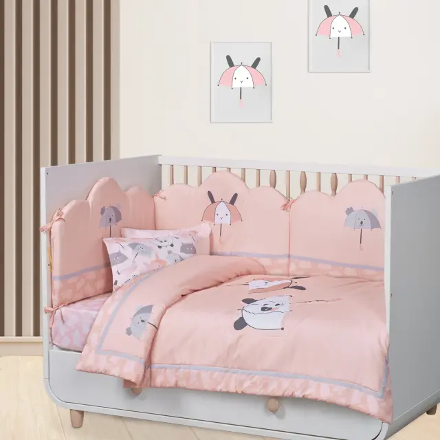Κουβερλί 110x150 Κούνιας Fun Das Home 4878 Γκρι-Λευκό-Ροζ 100% Microfiber