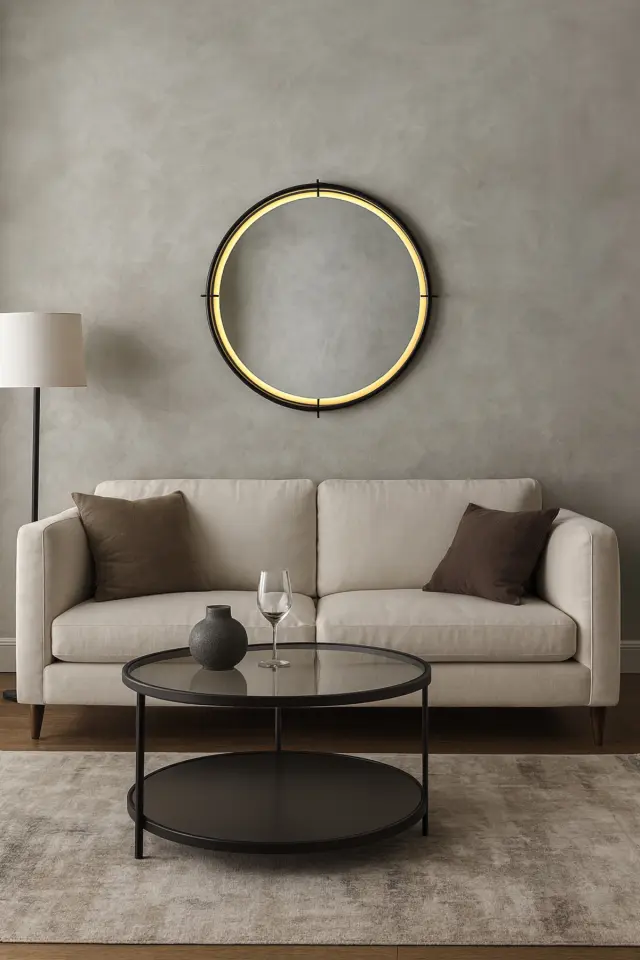 Stewehome Διακοσμητικός οβάλ καθρέφτης τοίχου με LED φωτισμό και μεταλλικό πλαίσιο Μαύρο 55x55 cm 2
