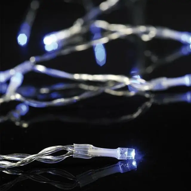 20 LED Με Προέκταση 50cm Διάφανο Καλώδιο Μπλε Φως Μπαταρίας IP20