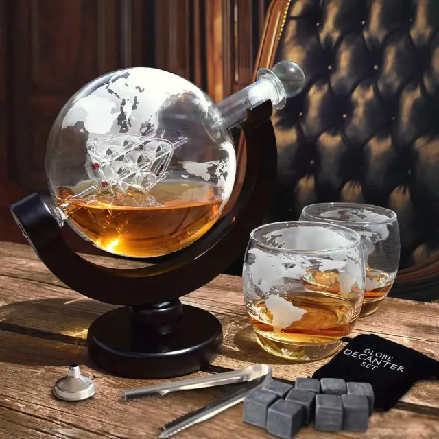 Mikamax® Globe Decanter Set Γυάλινη φιάλη 850ml με 2 ποτήρια 3