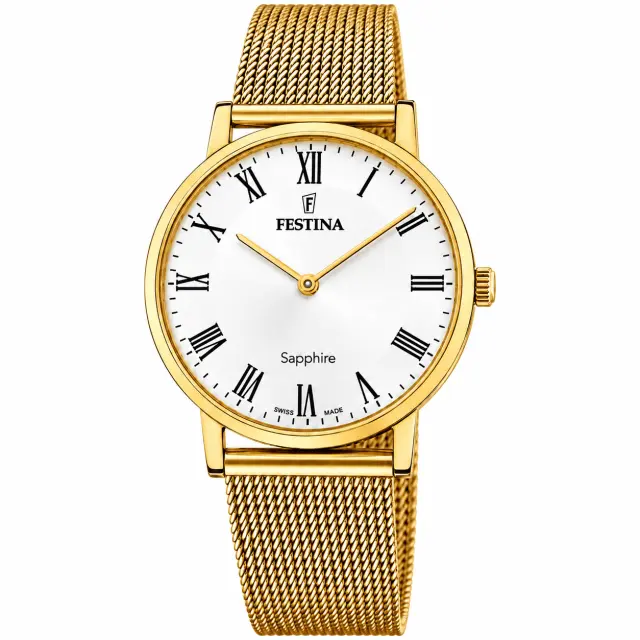 Γυναικείο Ρολόι Festina F20022/4 Swiss Made Χρυσό με Ασημί Καντράν & Milanese Μπρασελέ