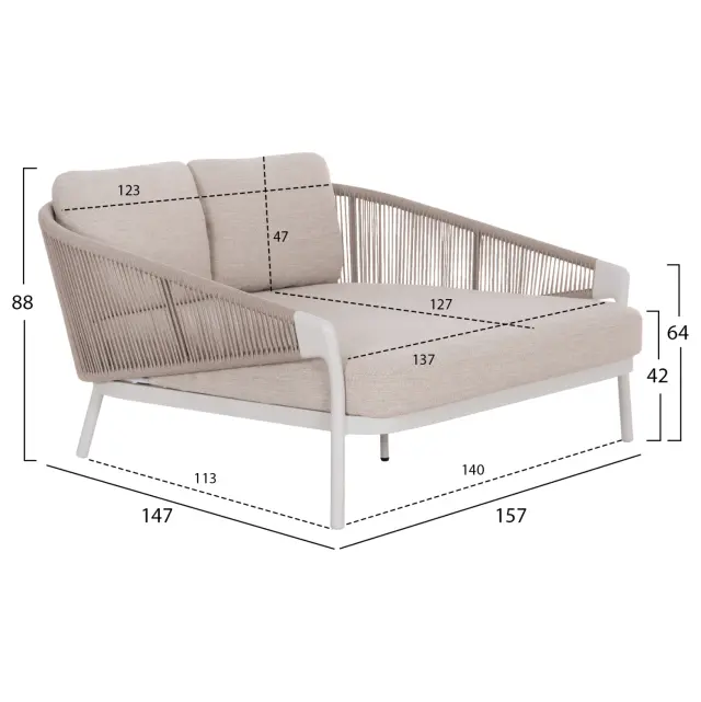 Daybed σειρά Xantion λευκό αλουμίνιο--σχοινί--Olefin 157x147x88 εκ 2