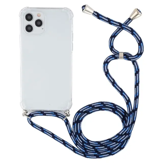 Θήκη Σιλικόνης Διάφανη για iPhone 12 Pro Max Με Κορδόνι για τον Λαιμό Blue White OEM