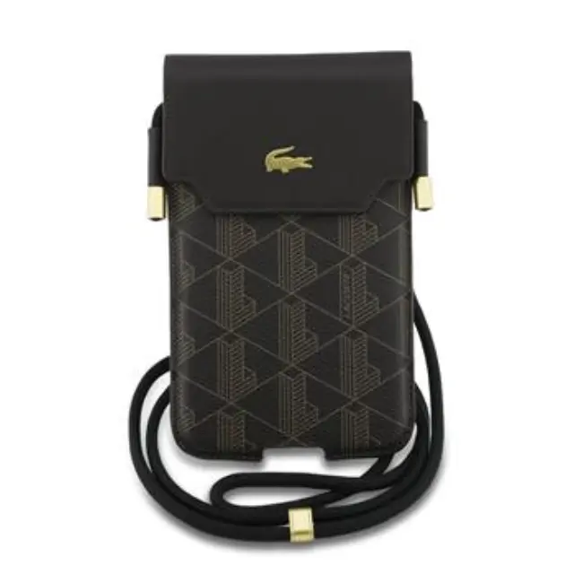 Lacoste PVC Blend Monogram Metal Logo Phone Pouch XL Brown