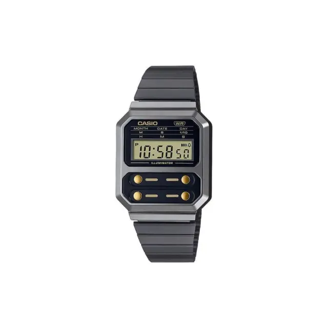 Casio Vintage Edgy Ρολόι Χρονογράφος Μπαταρίας με Μαύρο Μεταλλικό Μπρασελέ (A100WEGG-1A2EF) (CASA100WEGG1A2EF)