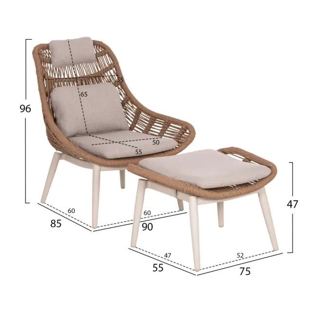 ΠΟΛΥΘΡΟΝΑ LOUNGE ΜΕ ΥΠΟΠΟΔΙΟ FB96561.02 ΑΛΟΥΜΙΝΙΟ ΜΠΕΖ--WICKER 90x85x96Υεκ 2