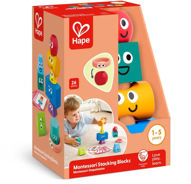 Hape Early Explorer Ξύλινο Montessori Stacking Blocks 2