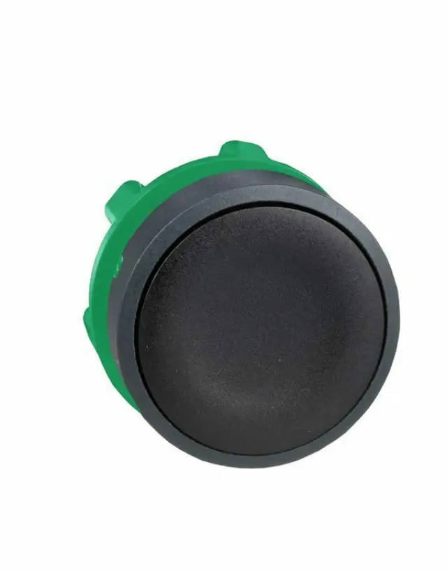 Harmony XB5, Push button head, plastic, flush, black, Ø22, spring return, unmarked