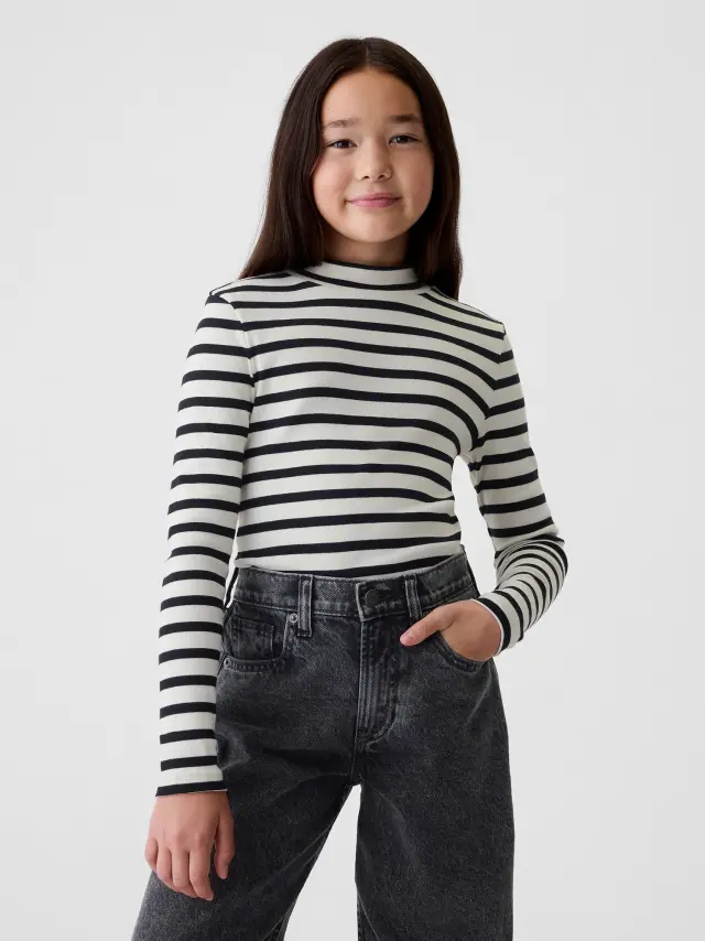 Μπλε Παιδική Rib Mockneck Μπλούζα navy white stripe