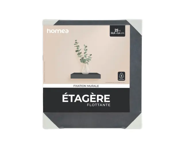 Ράφι Τοίχου Homea με διαστάσεις 25x22.8x3.4cm - Black 6RAN790NR 3