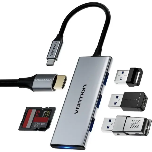 VENTION USB-C to HDMI/USB 3.0x3/SD/TF Docking Station Aluminum Alloy Type 0.15M Gray (TOOHB) (VENTOOHB)