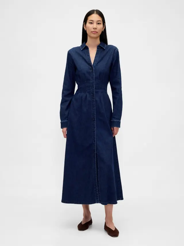 Maxi Φόρεμα Τζιν με Κουμπιά Dark wash indigo