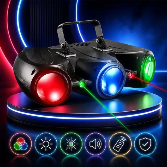 LIGHT4ME AIRSHIP 3 lighting multi-effect 2-in-1 stage lighting LED DMX 192x0.064W R/G/B/W red laser 100 mW green laser 30 mW mounting bracket 2