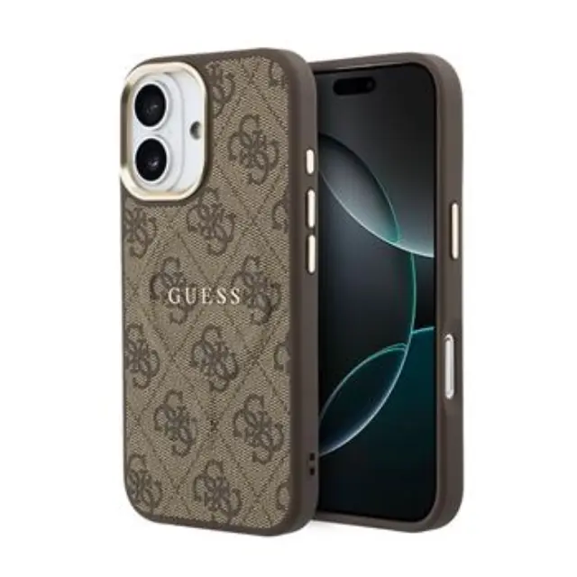 Guess PU Leather 4G Gold Frame MagSafe Case for iPhone 17 Brown