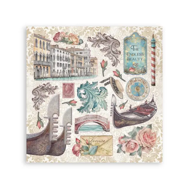Αυτοκόλλητα 16.5x16.5cm, 4 φύλλα, Venice City of Art, Stamperia 2