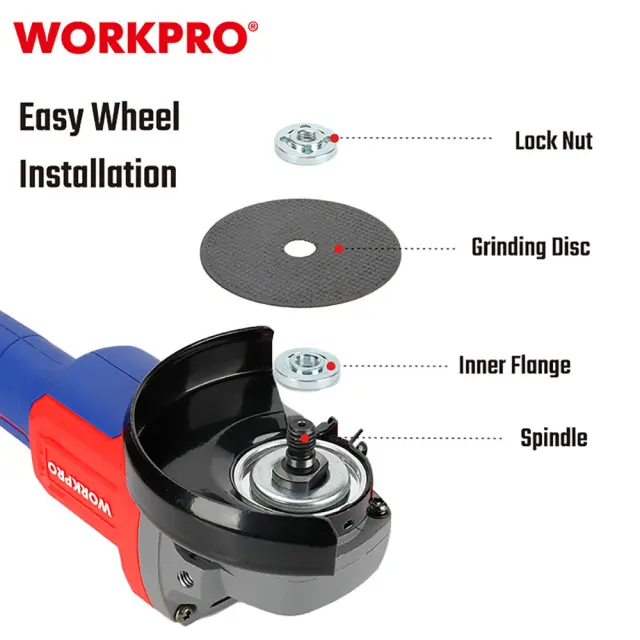 WORKPRO ΕΠΑΝΑΦΟΡΤΙΖΟΜΕΝΟΣ ΓΩΝΙΑΚΟΣ ΤΡΟΧΟΣ Φ125mm 20V-Li BL SOLO** WP392004 (PROFI) 2
