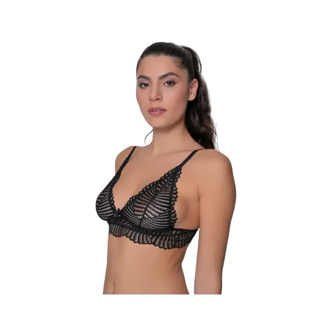 Milena Γυναικείο Bralette Τριγωνάκι Δαντέλα, Χρώμα Μαύρο 2