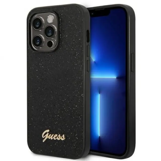 Guess iPhone 14 Pro black hard case Glitter Script