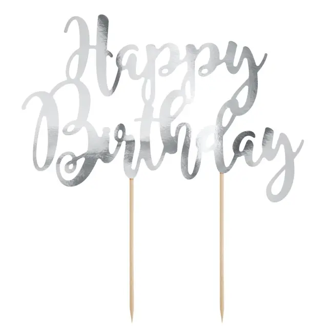 PartyDeco Cake Topper - Happy Birthday - Ασημί