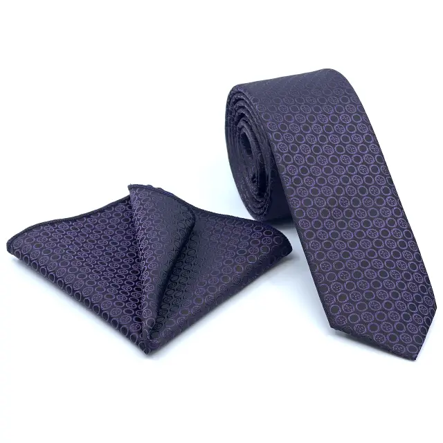 Γραβάτα Microfiber σε Μαύρο Μοτίβο Σετ με Μαντηλάκι