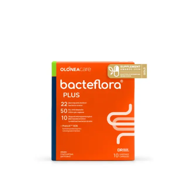 Olonea BacteFlora Plus Συνδυασμός υψηλής συγκέντρωσης Προβιοτικών ευρέως φάσματος & Πρεβιοτικού, 10 vcaps