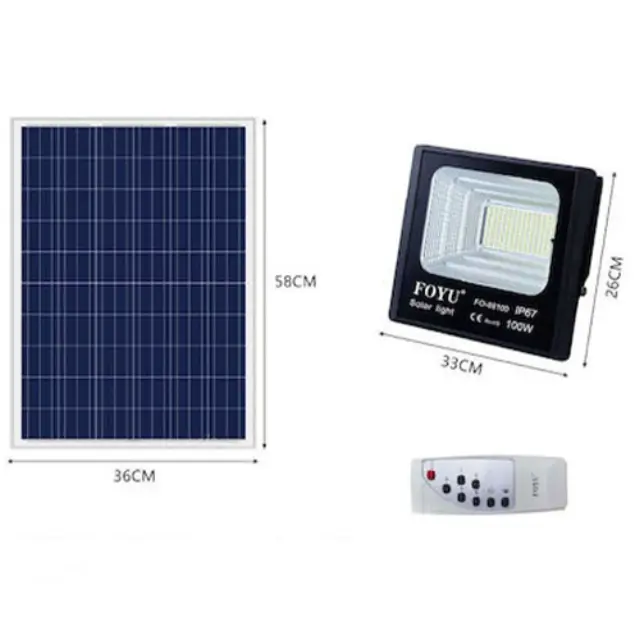 Foyu Στεγανός Ηλιακός Προβολέας LED 100W Ψυχρό Λευκό 6000K με Τηλεχειριστήριο IP67 FO-88100