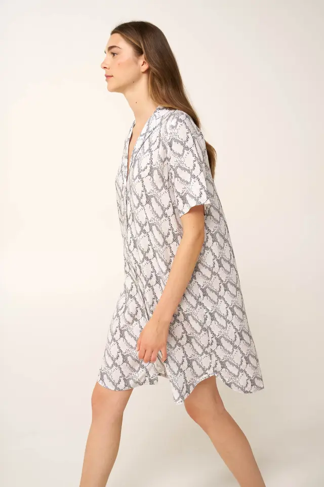 Καλοκαιρινό Νυχτικό Snake Print Κουμπωτό Vamp 24127 BEIGE SOLEIL 2