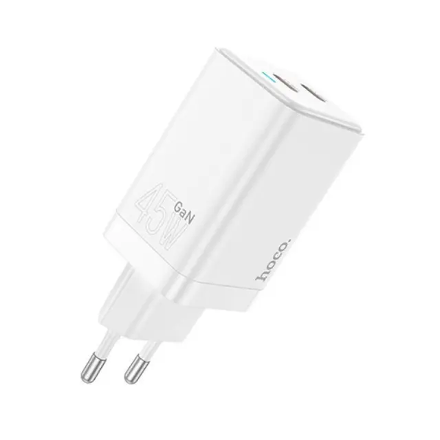 Hoco Φορτιστής με 2 Θύρες USB-C 45W Power Delivery Λευκός (N23 Starlight) 3