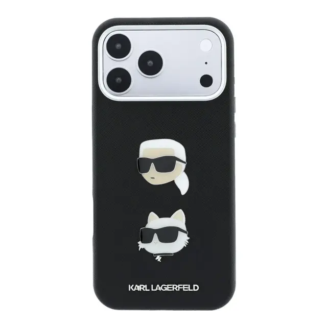 Karl Lagerfeld PU Semi Wrap Saffiano K&CH Heads Case for iPhone 18 Pro Max Black 3