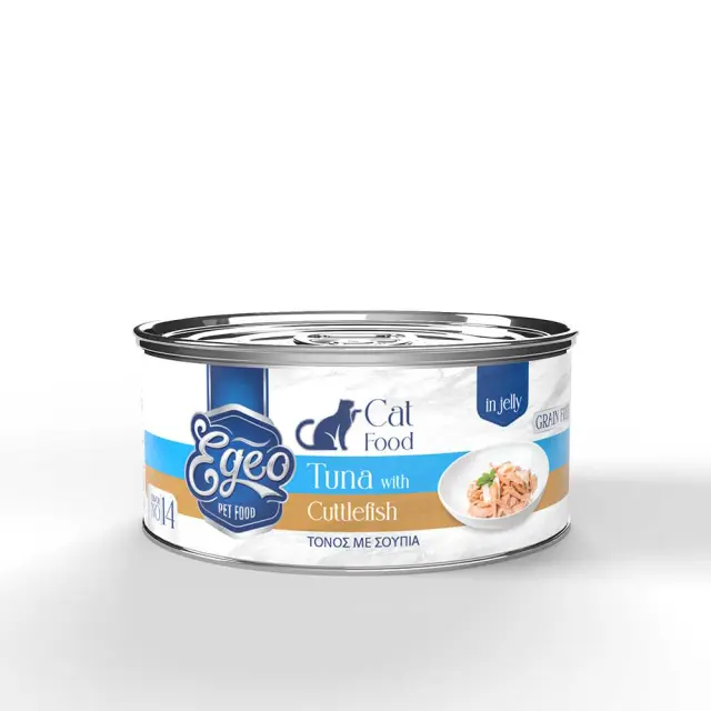 Egeo Υγρή Τροφή Adult Grain Free Γάτας Τόνος Με Σουπιά Σε Ζελέ 85gr Μονόχρωμο