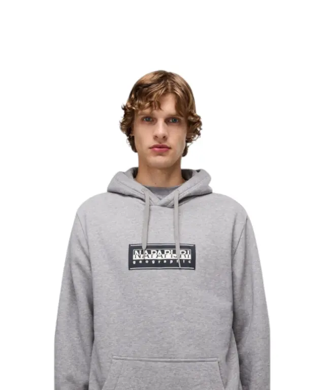 Napapijri - Ανδρικό Φούτερ Με Κουκούλα B-Box Logo NP0A4I19-160 Γκρι - 3XL