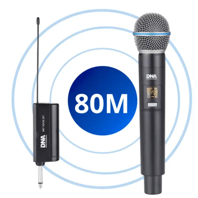 DNA BAT VOCAL SET wireless system battery-powered handheld microphone receiver UHF 518-542 MHz anti-roll ring adapter jack 6.35 mm - jack 3.5 mm 2x windscreen