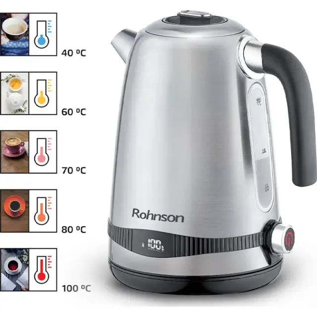 Rohnson R-7660 Ανοξείδωτος Βραστήρας 1.7lt 2200W με Ρύθμιση Θερμοκρασίας & LCD 2