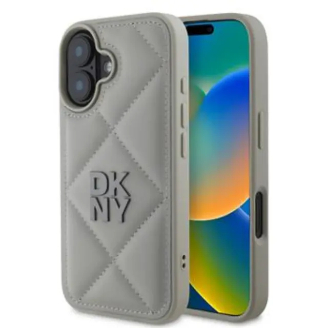 DKNY PU Leather Quilted Stack Logo Case for iPhone 16 Plus Grey