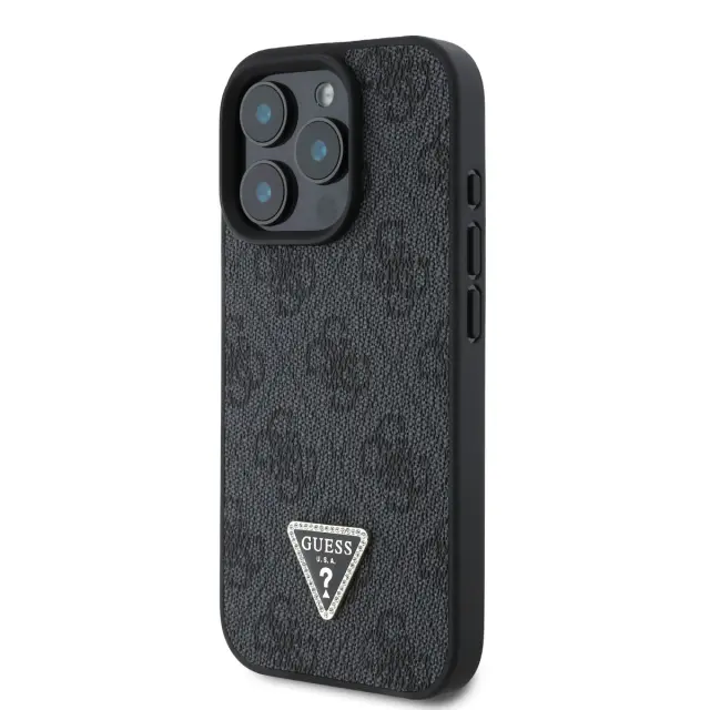 Guess PU 4G Strass Triangle Metal Logo Case for iPhone 16 Pro Black 3