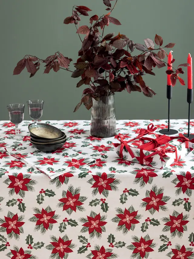 Τραπεζομάντηλο 140x180 Xmas Palamaiki CC101 White-Red 100% βαμβακερό