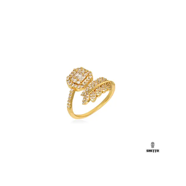 Ghetto Square Leaf Open ZC Ring Adjustable Gold
