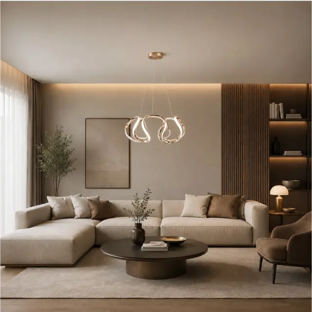 VenCore Nuvia Gold - Μοντέρνο Κρεμαστό Φωτιστικό Οροφής LED 45W Χρυσό Αλουμίνιο με Ρυθμιζόμενο CCT Λευκό - Ημέρας - Θερμό & Χειριστήριο - Φ48 x Υ18cm (7741-20033) 2