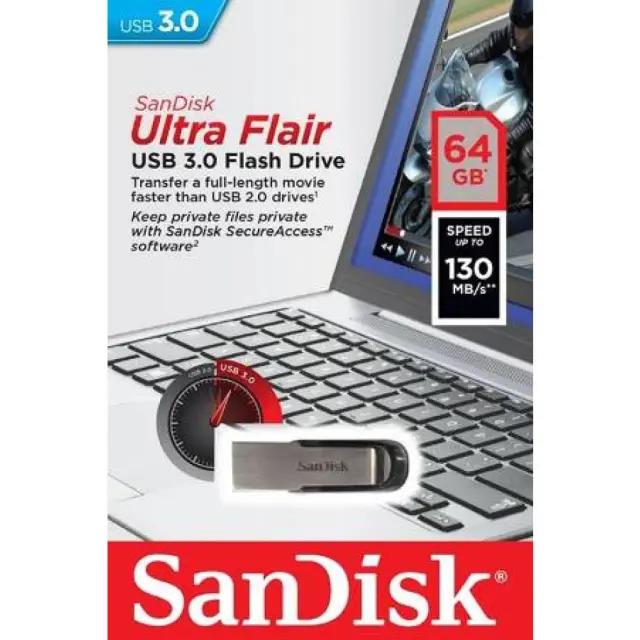 SanDisk Ultra Flair USB flash drive 64 GB USB Type-A 3.2 Gen 1 (3.1 Gen 1) Black, Silver